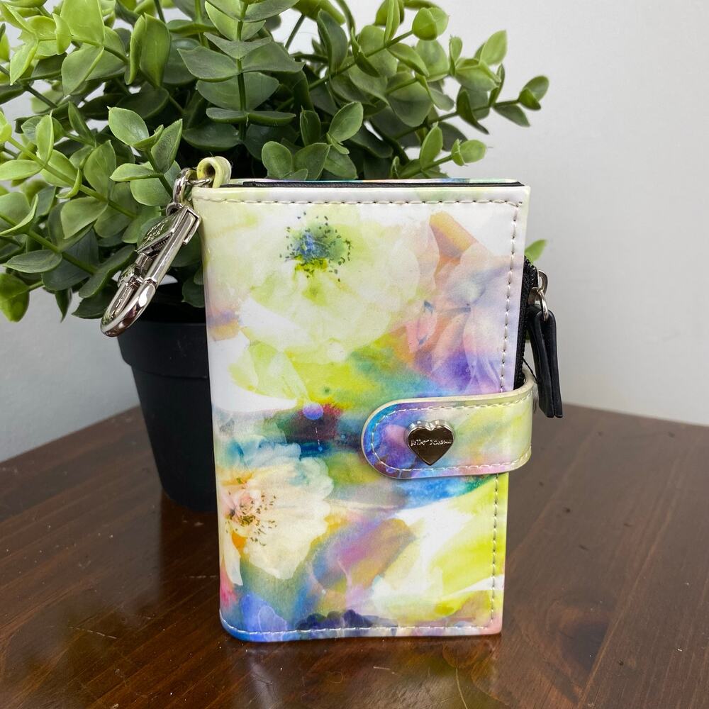 Betsey Johnson Watercolor Floral Bifold Wallet Keychain Clip